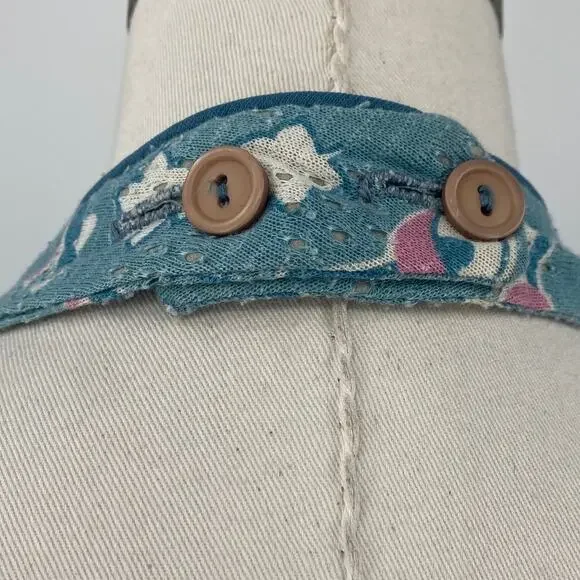 Vintage 70s Halter Dress Floral Pattern Triangle Bodice Teal Blue Pink Womens XS - Picture 10 of 10